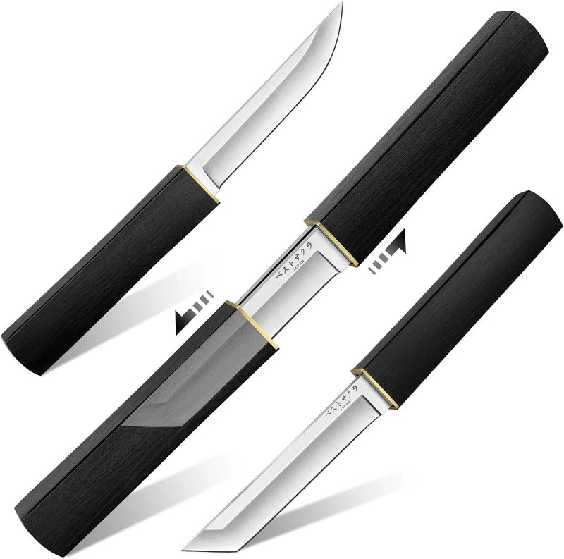 Moontay Mini Katana Knives Set – 2 in 1 Janpanese Tanto Knife with Integrated Wood Sheath & Handle, Stainless Outdoor Double Knife Set, Short Samurai Swords for Camping Survival BBQ, Christmas Gifts - Image 1